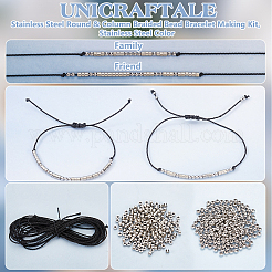 DIY 304 Stainless Steel Round & Column Braided Bead Bracelet Making Kit&nbsp;DIY-UN0006-01