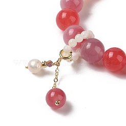 10.5mm Round Dyed Natural Gemstone & Natural Pearl Beaded Stretch Bracelets&nbsp;BJEW-C068-09G