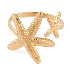 Ion Plating(IP) 304 Stainless Steel Starfish Open Cuff Rings for Women&nbsp;LS-RJEW-Z057-09G