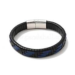 Leather Braided Rectangle Cord Bracelet with 304 Stainless Steel Magnetic Clasps for Men Women&nbsp;BJEW-C021-04