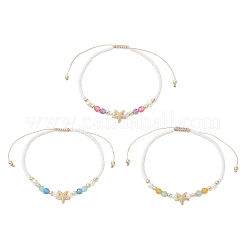 3Pcs Starfish Natural Agate & Amazonite & Shell Pearl Beads Braided Bead Bracelets for Women&nbsp;BJEW-JB12765