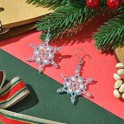 Christmas Snowflake Glass Seed Braided Dangle Earrings&nbsp;EJEW-MZ00236-02