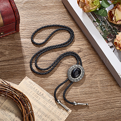 1Pc Alloy & Acrylic Imitation Synthetic Turquoise Oval Pendant Black PU Leather Cord Boho Tie Lariat Necklaces&nbsp;NJEW-GF0001-22