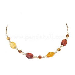 Natural Amber Nuggets Beaded Necklaces with 304 Stainless Steel Satellite Chain Necklaces&nbsp;NJEW-JN05978