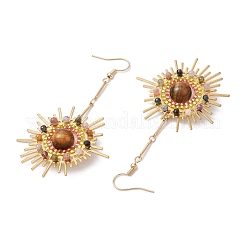 Natural Tourmaline & Tiger Eye Dangle Earrings&nbsp;EJEW-MZ00237