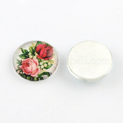 Half Round/Dome Floral Pattern Glass Flatback Cabochons for DIY Projects&nbsp;GGLA-Q037-18mm-M16