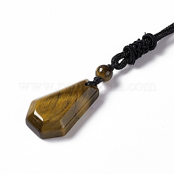 Natural Tiger Eye Hexagon Pendant Necklace with Nylon Cord&nbsp;NJEW-G094-A04