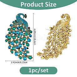 1Pc Peacock Alloy Rhinestone Lapel Pin Brooches for Women&nbsp;JEWB-FH0002-31B