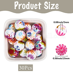 30Pcs Printed Round with Flower Pattern Silicone Focal Beads&nbsp;SIL-SC0002-84G