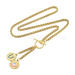 Ion Plating(IP) 304 Stainless Steel Sky Blue Enamel Letter & Eye Pendant Wheat Chain Necklaces&nbsp;STAS-Z102-01G-U