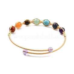 Natural Mixed Stone Wrapped Cuff Bangle&nbsp;BJEW-A122-06