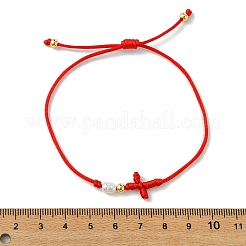 Rack Plating Brass & Natural Cultured Freshwater Pearl Beads Braided Bead Bracelets&nbsp;BJEW-JB13768