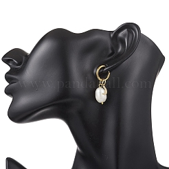 Natural Cultured Freshwater Pearl Rice with Star & Moon Hoop Earrings&nbsp;EJEW-JE06743