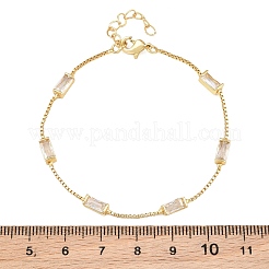 Brass Pave Rectangle Cubic Zirconia Link Chain Bracelets&nbsp;KK-CBA960E-14C-G