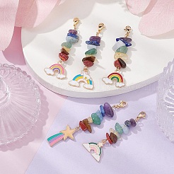 Rainbow Alloy Enamel Charms & Chakra Gemstone Chips Beaded Pendant Decoration&nbsp;HJEW-JM01206