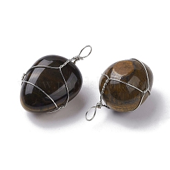 Natural Tiger Eye Copper Wire Wrapped Pendants&nbsp;G-C110-06C-P