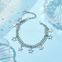 Star & Moon 304 Stainless Steel Charm Bracelets&nbsp;BJEW-JB10366