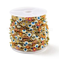 Handmade Brass Enamel Flower & Evil Eye Link Chain&nbsp;CHC-D032-02G-01