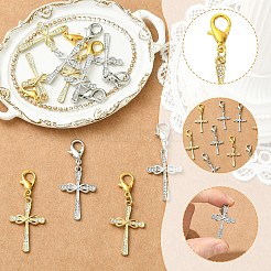 10Pcs 2 Colors Alloy Rhinestone Cross Pendant Decorations&nbsp;HJEW-YW00389