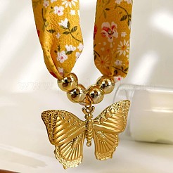 Butterfly 304 Stainless Steel Pendant Printed Cloth Scarf Necklaces for Women&nbsp;FS-WG29D0A-01