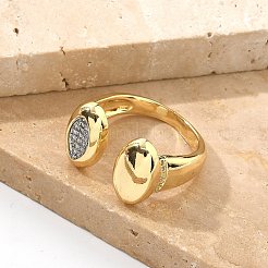 Brass Micro Pave Clear Cubic Zirconia Cuff Rings for Women&nbsp;RJEW-U041-01G