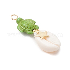 12Pcs 12 Styles Natural Cowrie Shell & Dyed Synthetic Turquoise Turtle Copper Wire Wrapped Pendants&nbsp;PALLOY-JF04035
