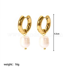 Stainless Steel Natural Pearl Oval Hoop Earrings&nbsp;CN6183-6