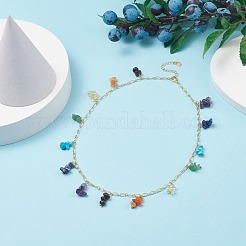 Natural & Synthetic Mixed Gemstone Chips Charm Bracelet and Necklace&nbsp;SJEW-JS01234