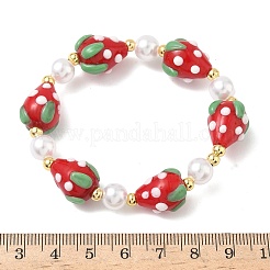 Brass & Lampwork & ABS Imitation Pearl Beaded Stretch Bracelets for Women&nbsp;BJEW-F515-07G