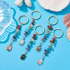 Tortoise Alloy Enamel Charms & 7 Chakra Gemstone Chips Beaded Keychain&nbsp;KEYC-JKC00525