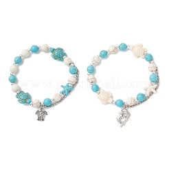 2Pcs Synthetic Turquoise Beaded Stretch Bracelets&nbsp;BJEW-JB13292