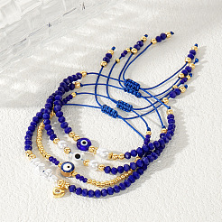 4Pcs Adjustable Evil Eye Glass Braided Bead Bracelet Sets for Women&nbsp;ZW1974-5