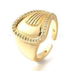 Brass Micro Pave Cubic Zirconia Adjustable Open Cuff Rings for Women&nbsp;RJEW-K292-12G