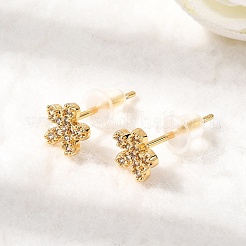 Flower Brass Micro Pave Clear Cubic Zirconia Stud Earrings&nbsp;EJEW-P331-12G
