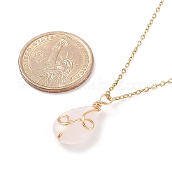 Natural Rose Quartz Teardrop Pendant Necklace&nbsp;X-NJEW-JN03900-01