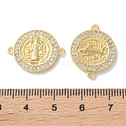 Rack Plating Brass Cubic Zirconia Saint Benedict Connector Charm&nbsp;KK-C084-01E-G