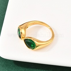 304 Stainless Steel with Glass Cuff Open Rings&nbsp;RJEW-Z125-03G-03