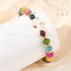 Natural & Synthetic Mixed Gemstone Rondelle Braided Bead Bracelets for Women&nbsp;BJEW-JB14385