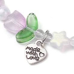 Tulip & Star & Round Two Tone Glass Imitation Jade Beaded Stretch Bracelets&nbsp;BJEW-JB10684