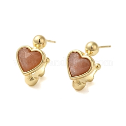 Natural Mixed Stone Heart Stud Earrings&nbsp;EJEW-K287-01G-A