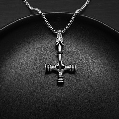 Vintage 304 Stainless Steel Viking Wolf Cross Hammer Pendant Necklaces for Men&nbsp;WG40DB5-01