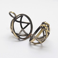 Filigree Round with Star of David Brass Locket Pendants&nbsp;KK-N0093-10AB-RS