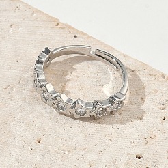 Adjustable Brass Micro Pave Cubic Zirconia Finger Rings&nbsp;RJEW-C163-16P