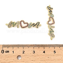 Mother's Day Brass Micro Pave Cubic Zirconia Word Mom Connector Charms&nbsp;KK-M324-01A-G