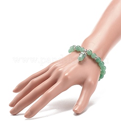 Natural Green Aventurine Round Beaded Stretch Bracelet with Bullet Charms&nbsp;BJEW-JB09018-02