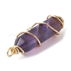 Natural Amethyst Copper Wire Wrapped Pointed Pendants&nbsp;PALLOY-JF02462-02
