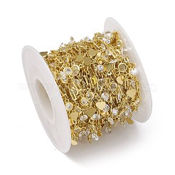 Brass Rectangle & Cubic Zirconia Flat Round Link Chains&nbsp;CHC-P010-02G