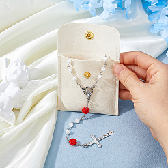 Imitaiton Round Pearl with Resin Flower Rosary Bead Necklaces&nbsp;NJEW-DC0001-24
