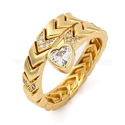 Brass Micro Pave Clear Cubic Zirconia Open Cuff Rings for Women&nbsp;RJEW-G341-05G-02