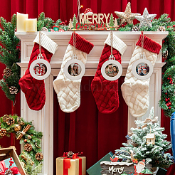Flat Round Christmas Unfinished Wooden Mini Hanging Photo Frame for Children&nbsp;HJEW-WH0036-122